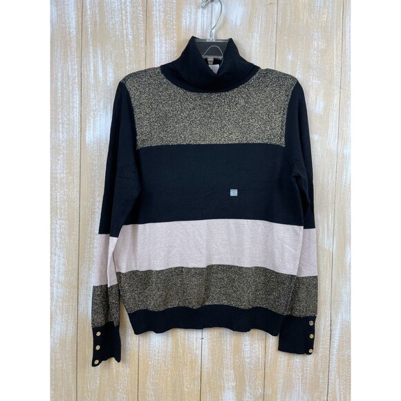 Ann Taylor Factory Metallic Striped Turtleneck Sweater Size Large NWT - Picture 1 of 8